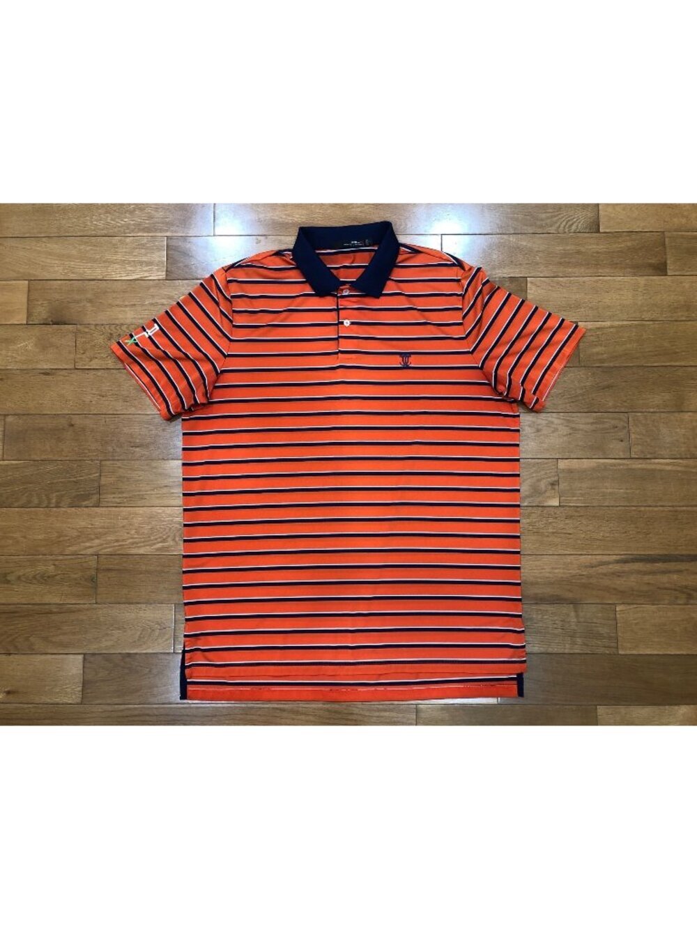 Ralph Lauren RLX Premium Performance Orange & Navy Short Sleeve Golf Shirt Sz L
